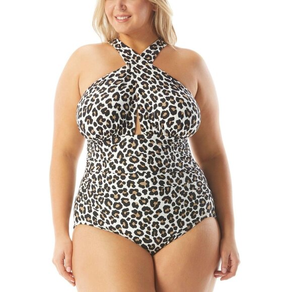 Michael Kors Other - Michael Kors Plus Animal Print High Neck Ruched Swim One-Piece Swimsuit 24W 24 W